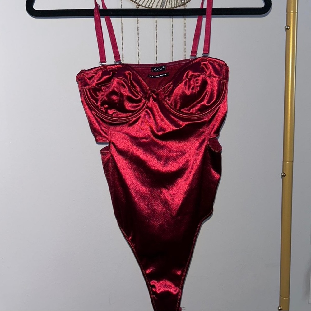 Urban outfitters out from under red satin bodysuit corset top, size xs